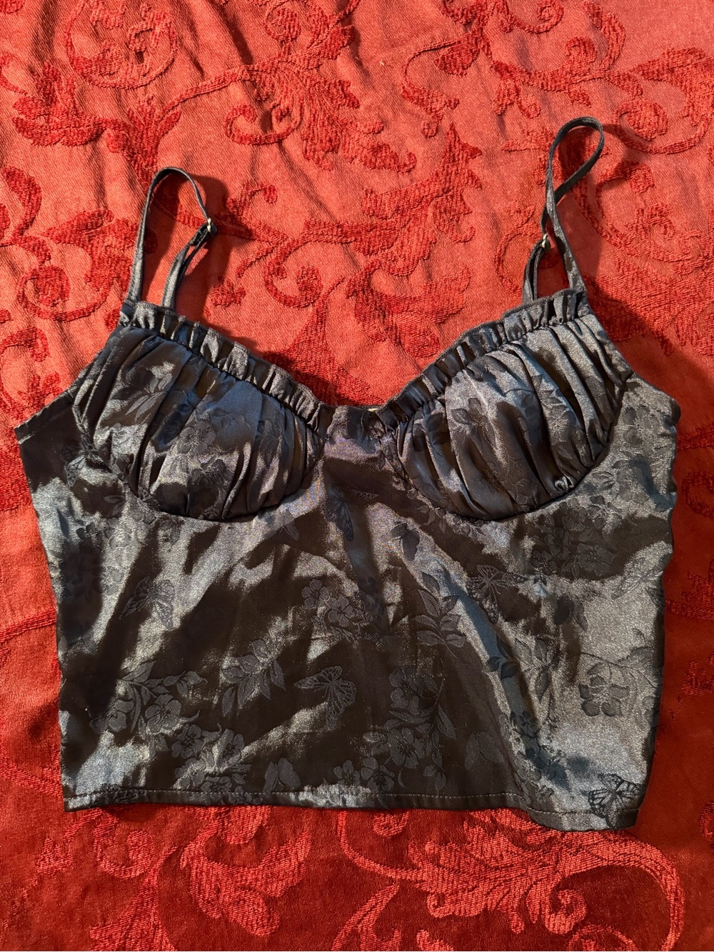 LA Hearts navy floral brocade satin bustier top